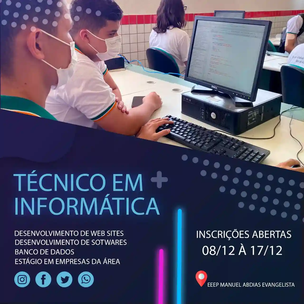 Imagem de divulgação do Curso Técnico em Informática com fotos dos alunos.